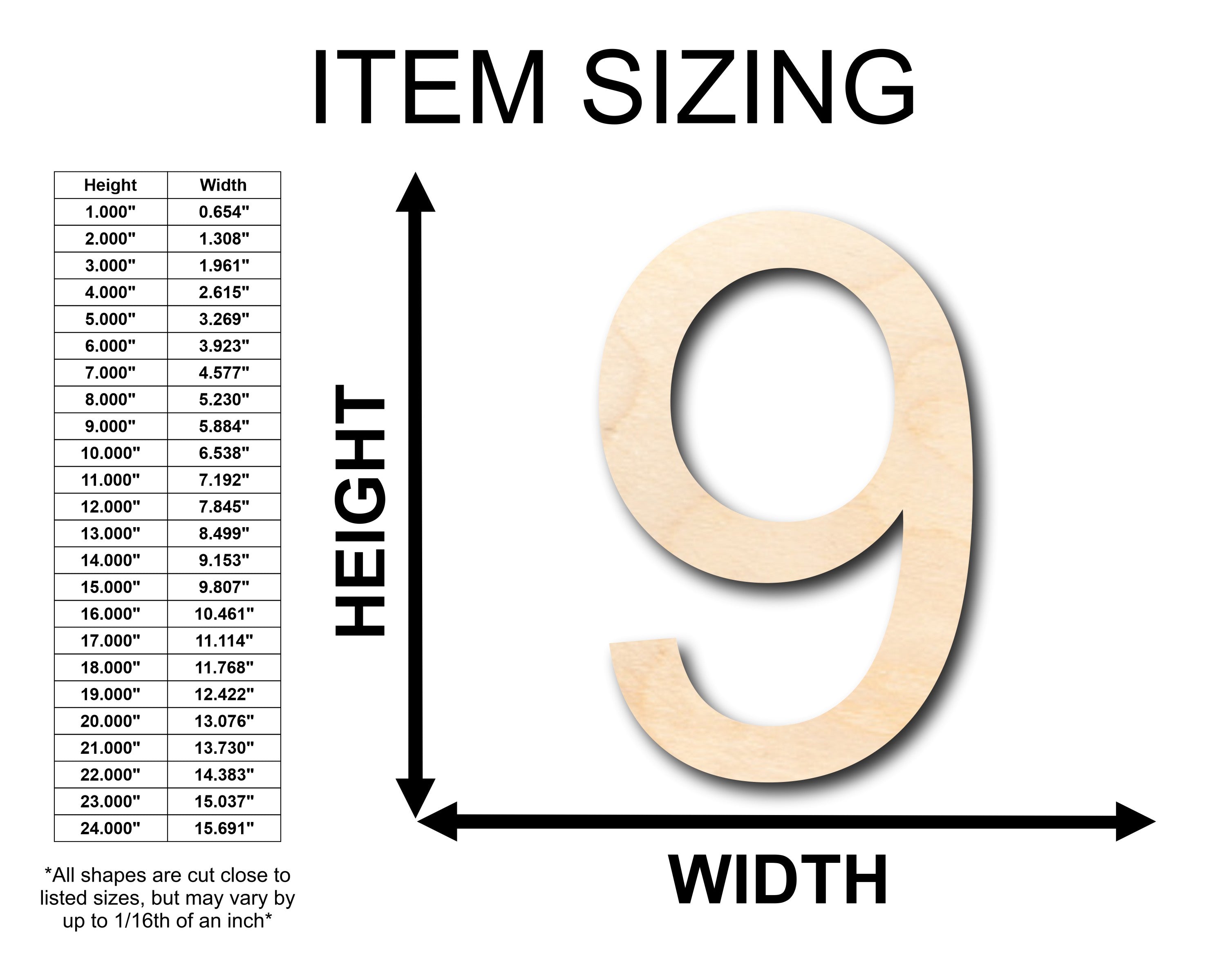 Unfinished Wood Arial Number 9 Shape - Craft - up to 46" DIY