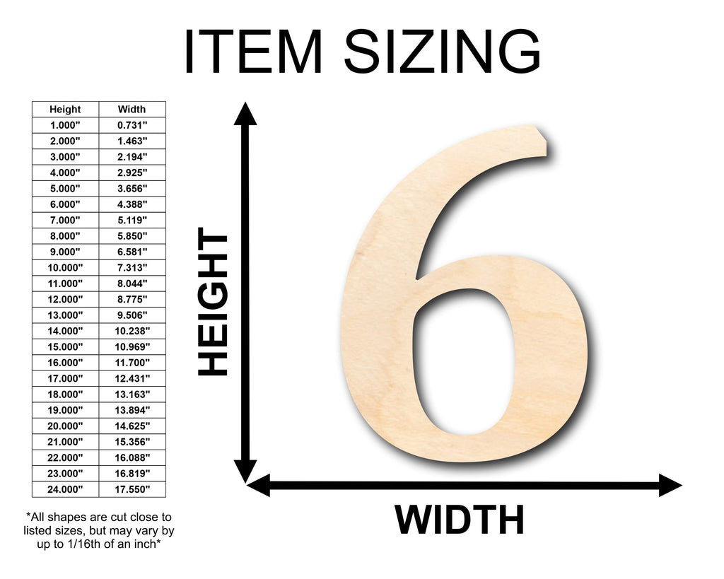 Unfinished Wood Cambria Number 6 Shape - Craft - up to 46" DIY