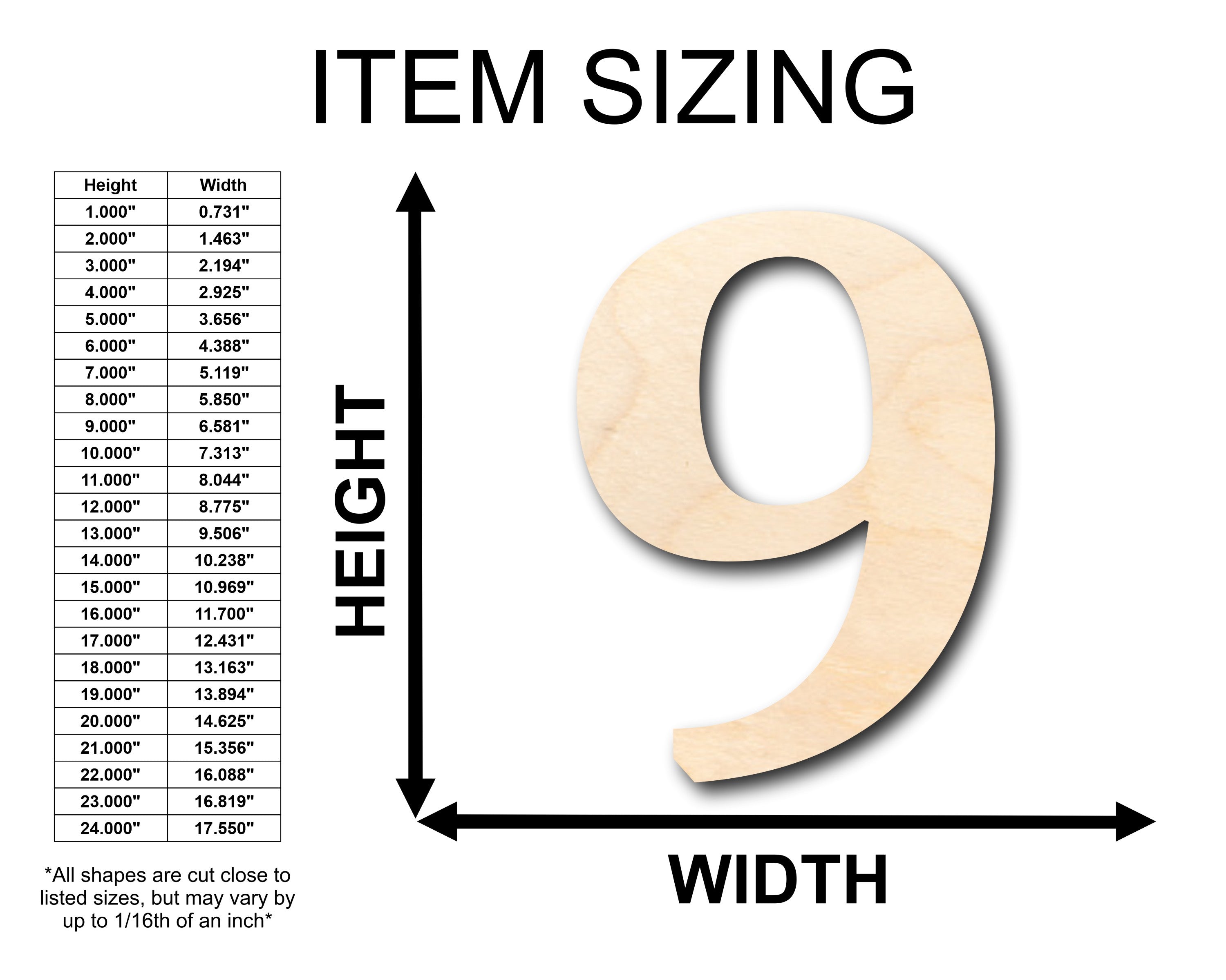 Unfinished Wood Cambria Number 9 Shape - Craft - up to 46" DIY