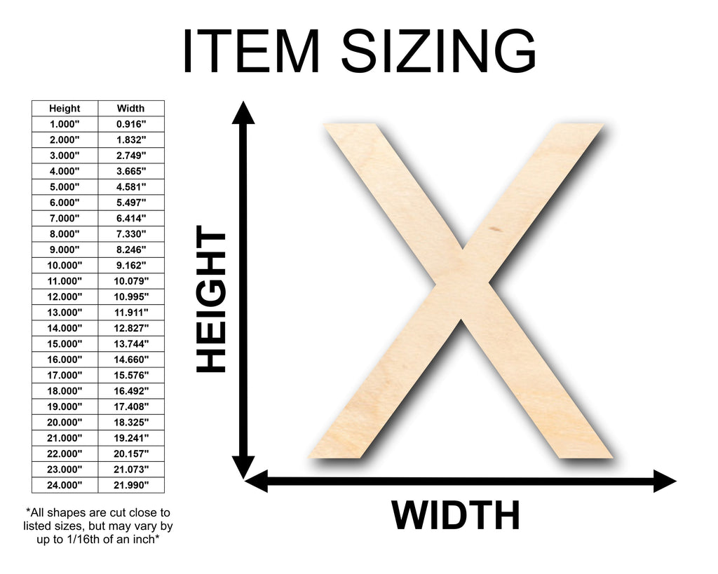 Unfinished Wood Arial Letter X Shape - Craft - up to 46" DIY