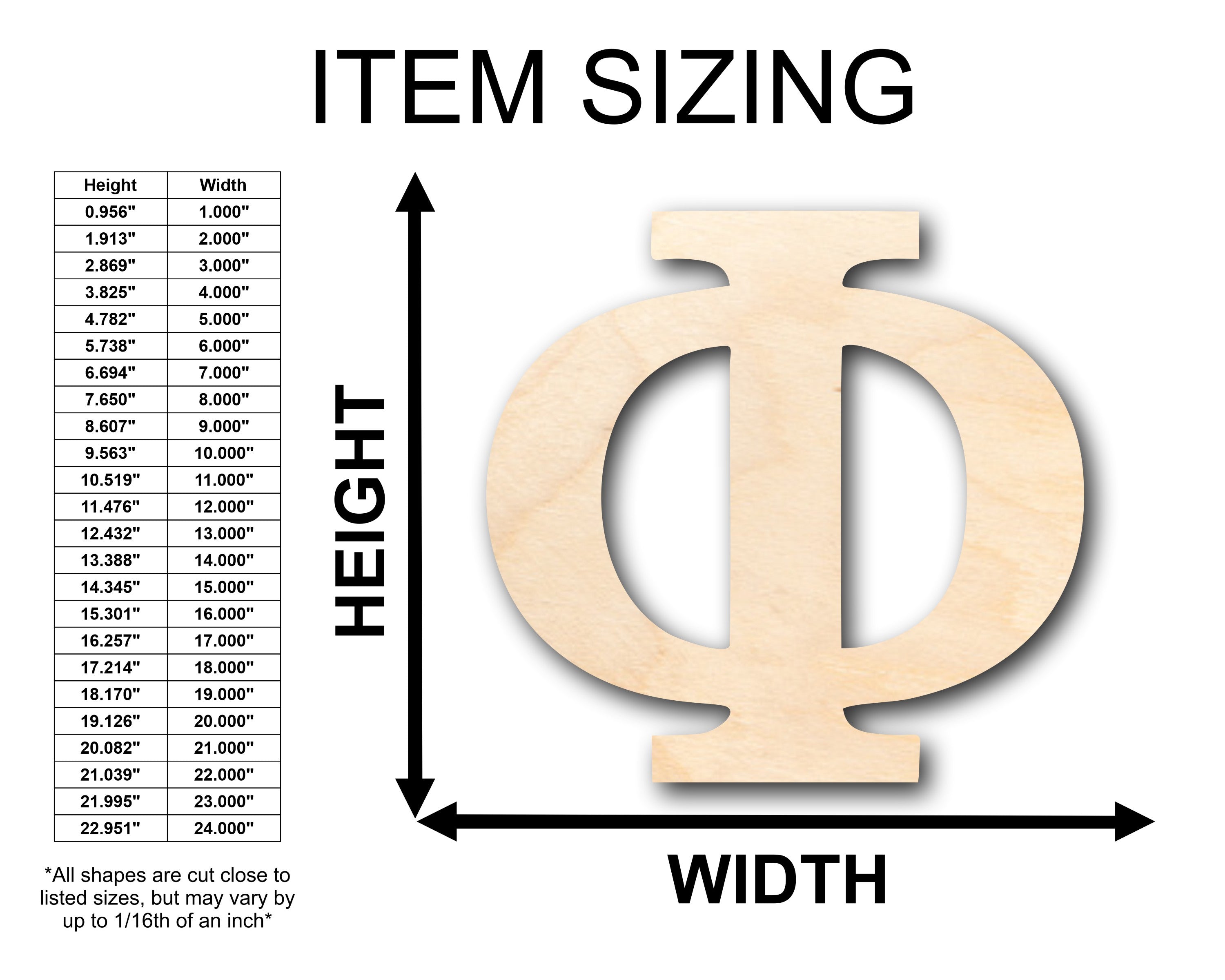 Unfinished Wood Bold Phi Shape - Craft - up to 46" DIY