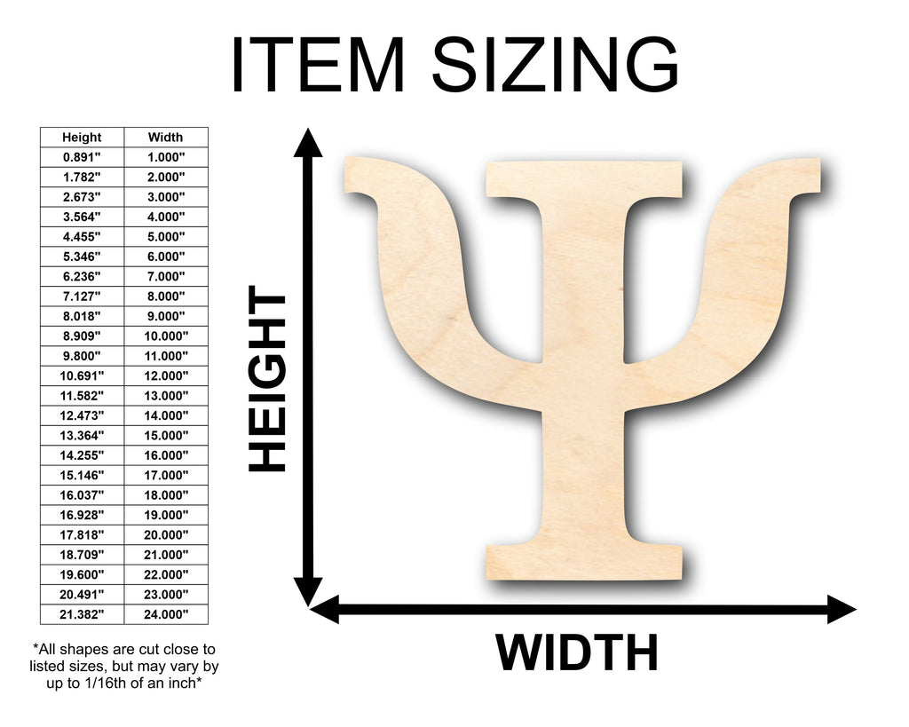 Unfinished Wood Bold Psi Shape - Craft - up to 46" DIY