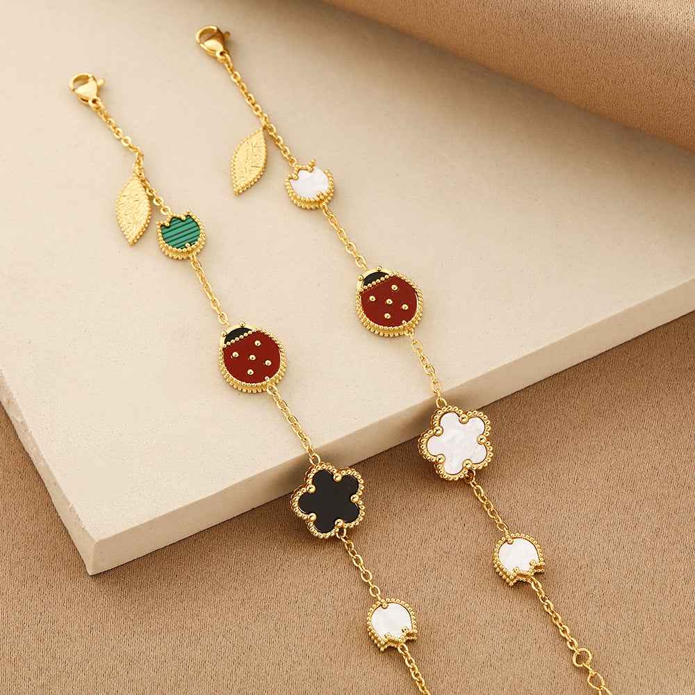Romantic Cherry Blossom Seven Star Ladybug Bracelet Double sided Fritillaria Five Flower Bracelet