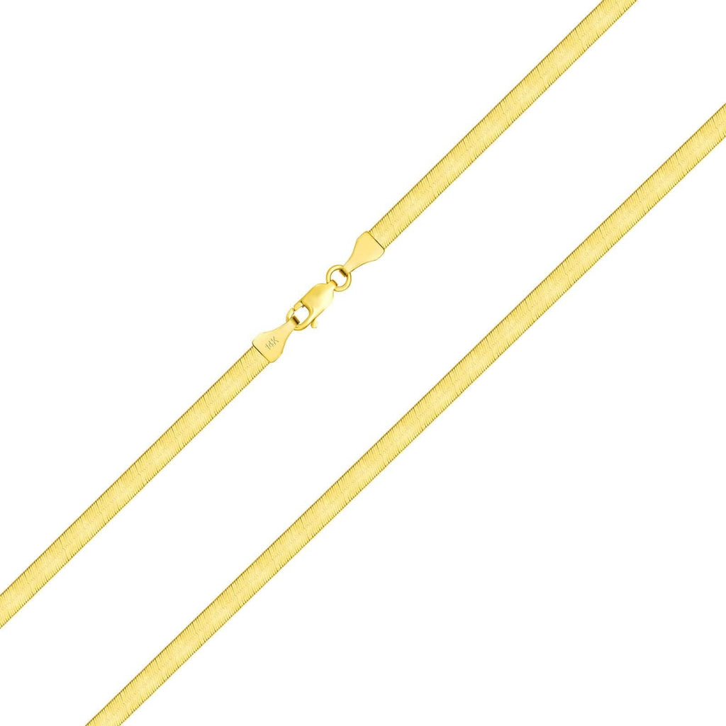 14K Yellow Gold Solid Womens 4mm High Polish Silk Herringbone Chain Necklace