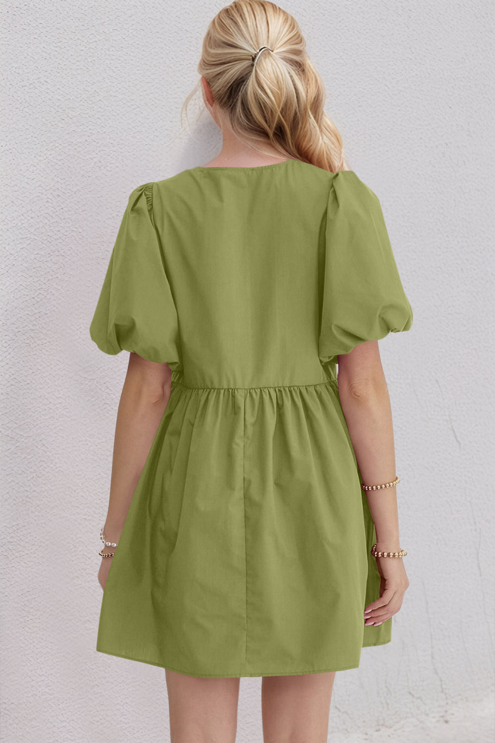 Elegant Ruched Puff Sleeve Mini Dress Vintage Bow Detail Cute Short Dress for Women