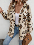 Girls Modern Geometric Button Up Dropped Shoulder Jacket Unique Retro Minimalist Outerwear