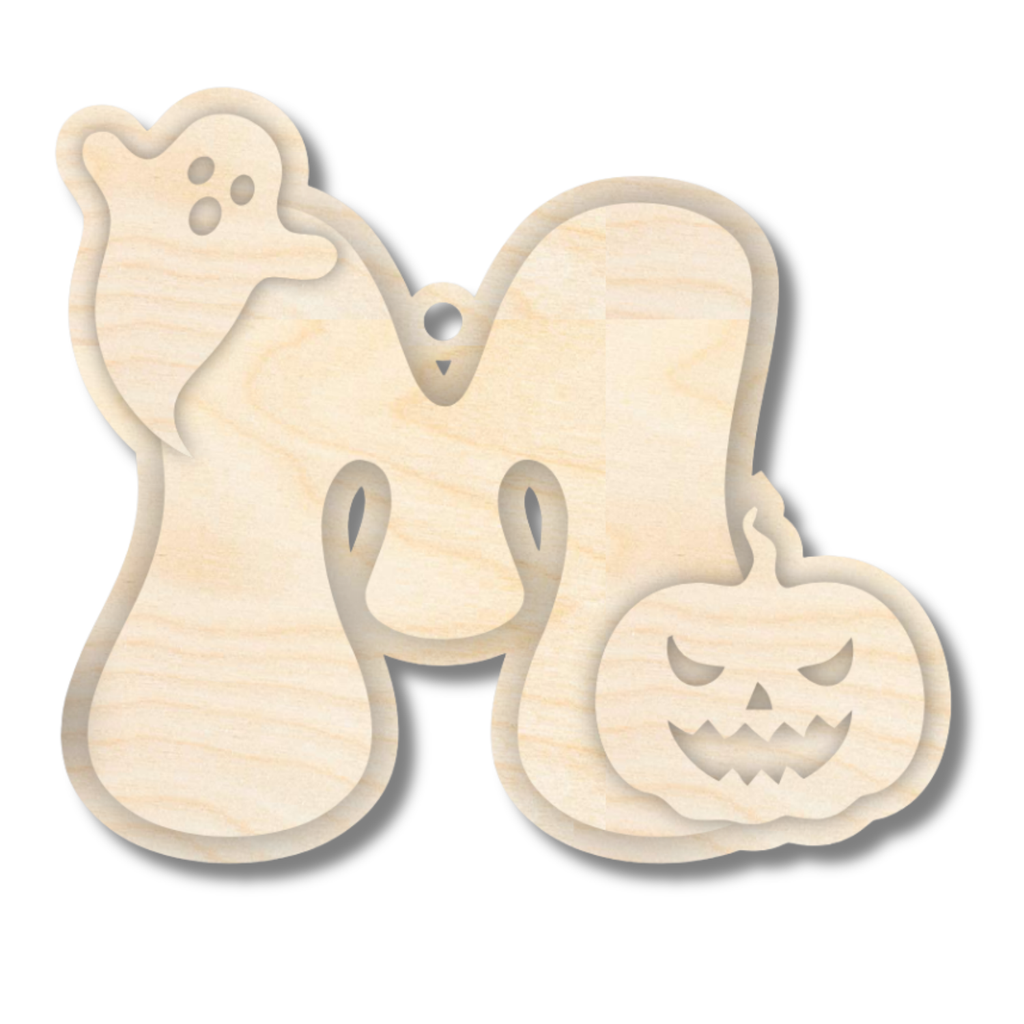 Unfinished Wood Layered Letter Halloween Ghost & Pumpkin Tags | A-Z | 4 Piece | 6" Tall | 1/8" Wood | Wood Craft DIY