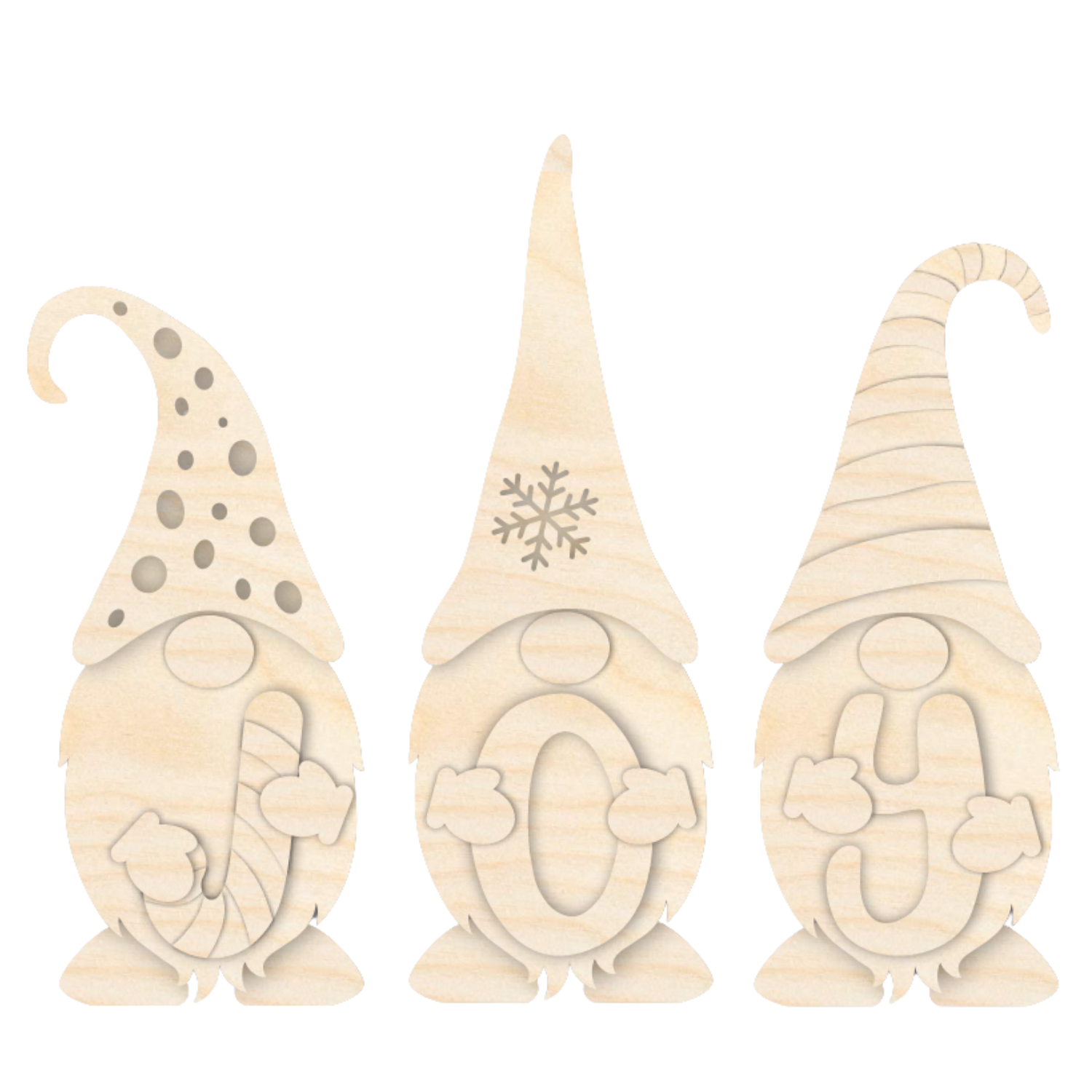 Unfinished Wood Layered and Etched Gnome Shelf Sitters | Set of 3 | 1/4" Wood | Wood Craft DIY