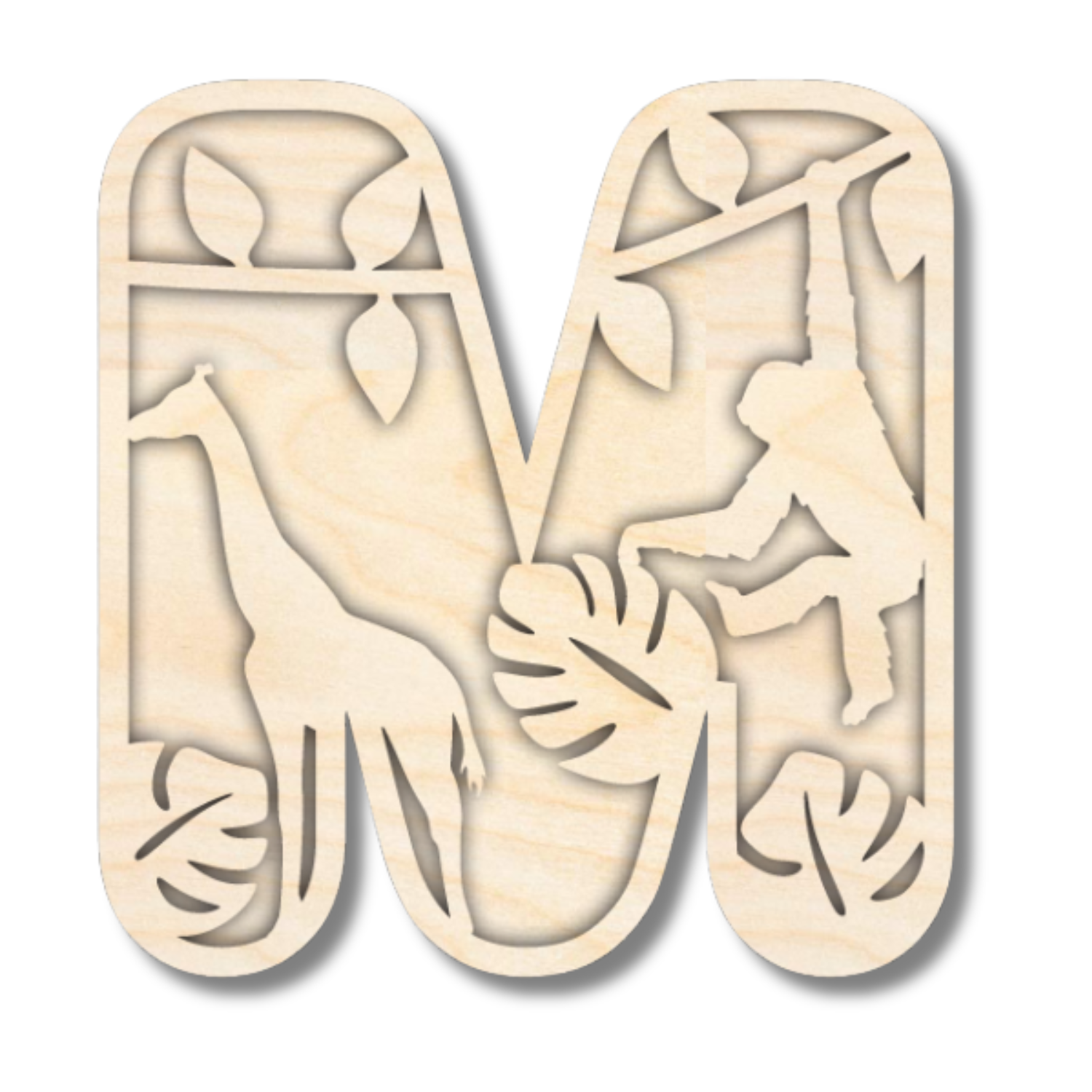 Unfinished Wood Layered Themed Letters | Jungle Animals | A-Z | 2 Piece | up to 24"