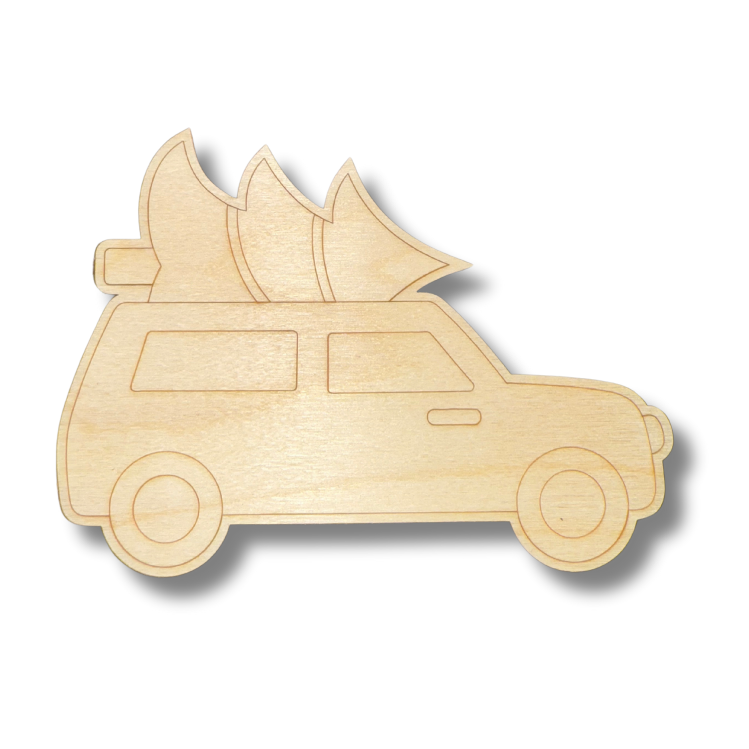 Unfinished Wood Etched Christmas Tree Car Shape | Paint By Line Crafts | up to 30" DIY