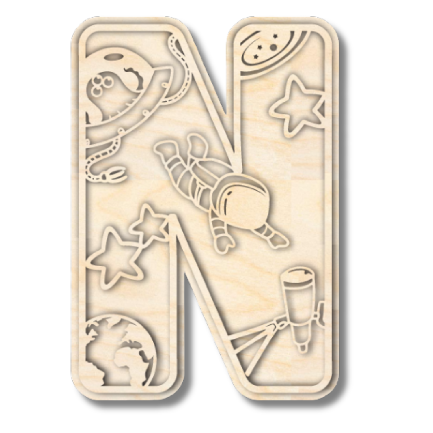 Unfinished Wood Layered Themed Letters | Space | A-Z | 2 Piece | up to 24"