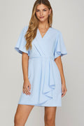 Ruffled Surplice Short Flutter Sleeve Mini Dress For Women – Playful and Feminine Surplice Mini Dress with Flutter Sleeves