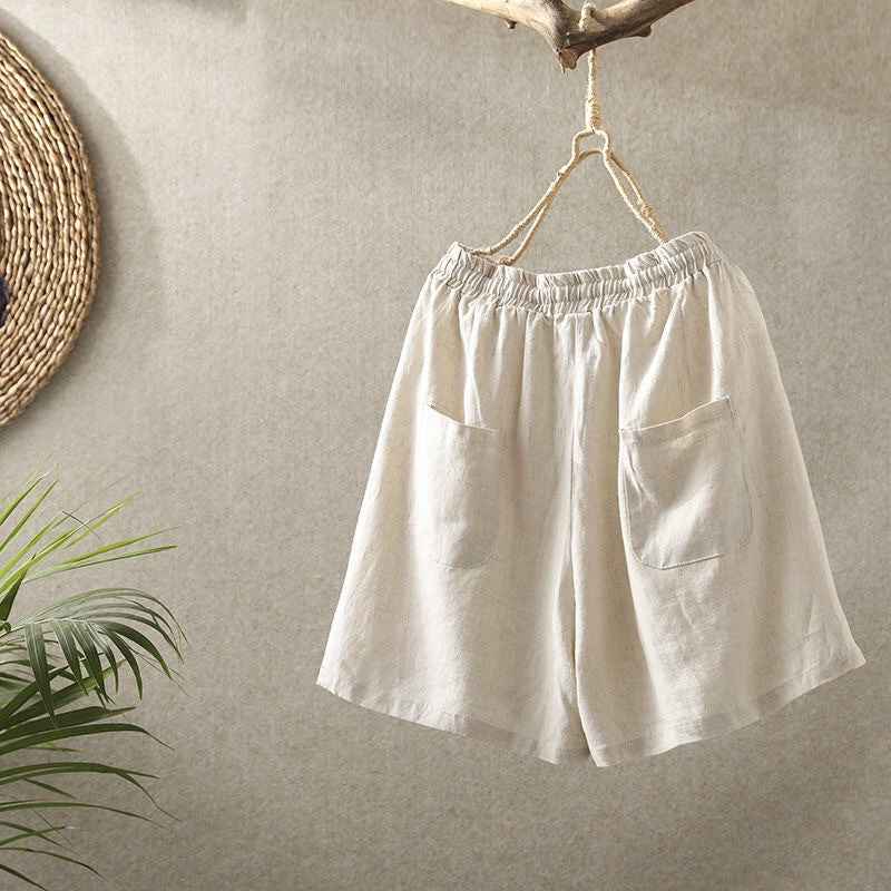 Cotton Linen Shorts for Women Loose Pants Retro Casual SHT08210501