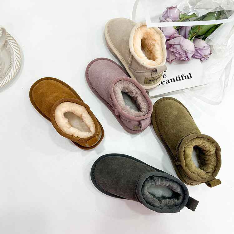 Children's Fur Leather Snow Boots