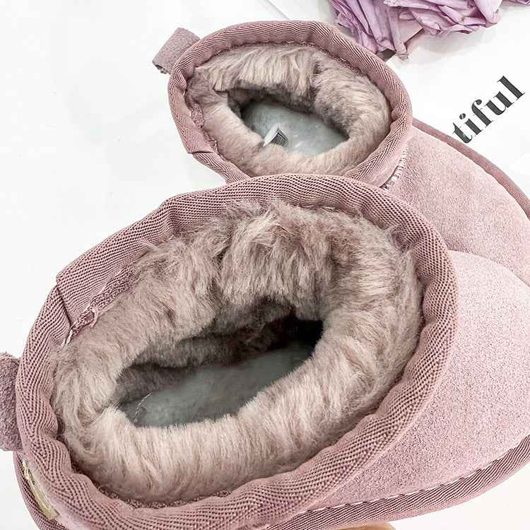 Children's Fur Leather Snow Boots