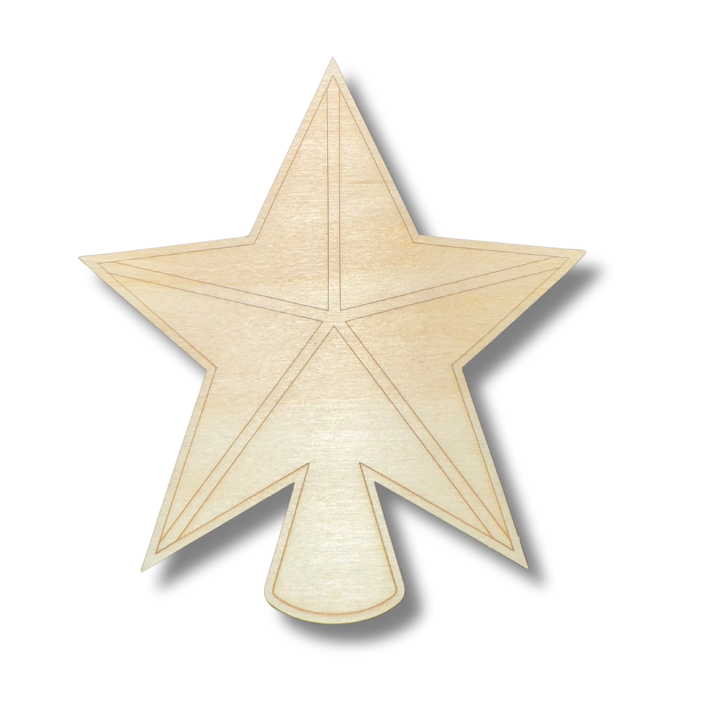 Unfinished Wood Etched Star Tree Topper Shape | Paint By Line Crafts | up to 30" DIY