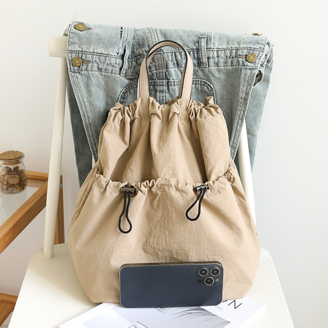 Casual Versatile Drawstring Bucket Bag for Female - Textured Nylon Backpack, Lightweight & Portable Travel Companion (Copy)