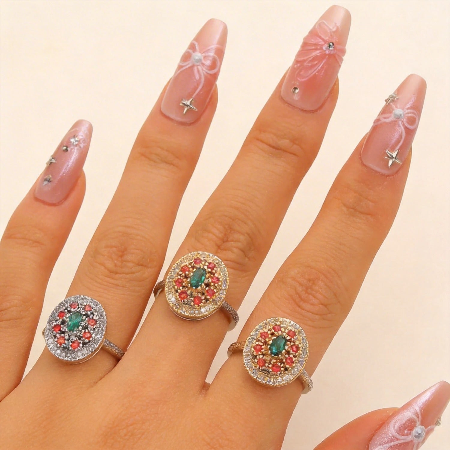 Luxury Oval Zircon Inlaid Ring French Vintage Elegant Dainty Index Finger Ring
