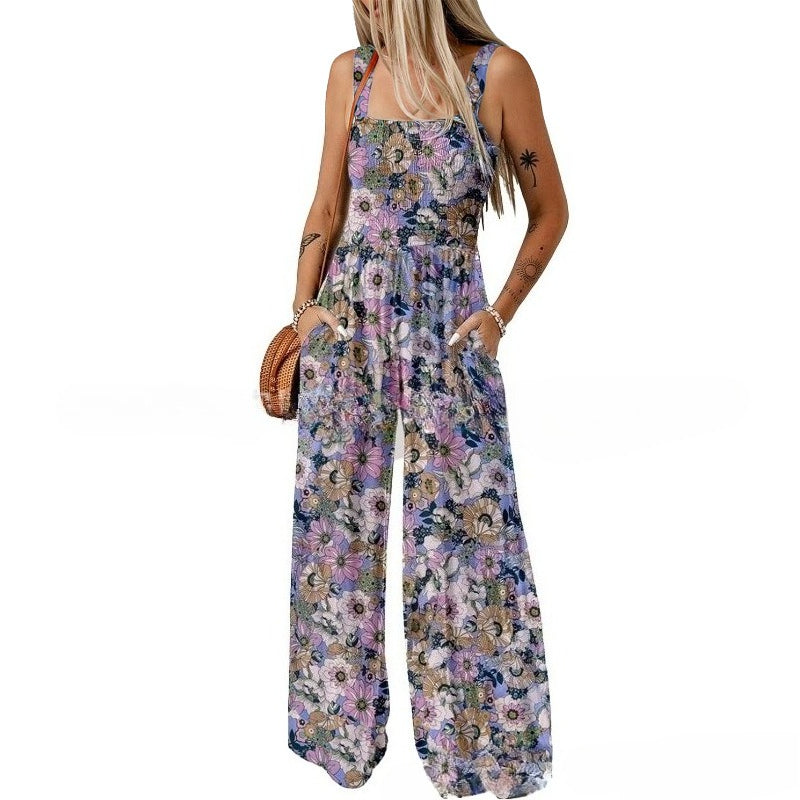 Women's Bohemian Spaghetti Strap Printed Jumpsuit Pants