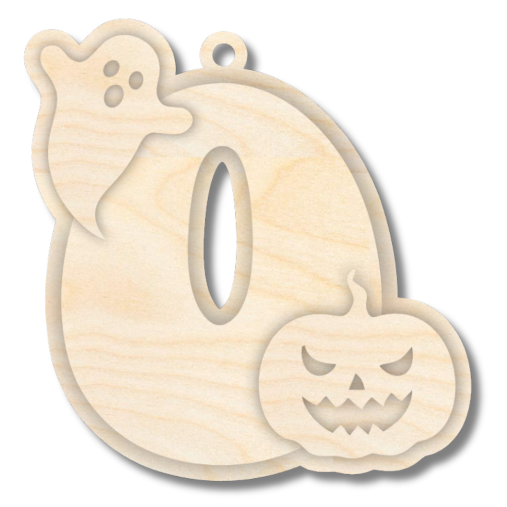 Unfinished Wood Layered Letter Halloween Ghost & Pumpkin Tags | A-Z | 4 Piece | 6" Tall | 1/8" Wood | Wood Craft DIY