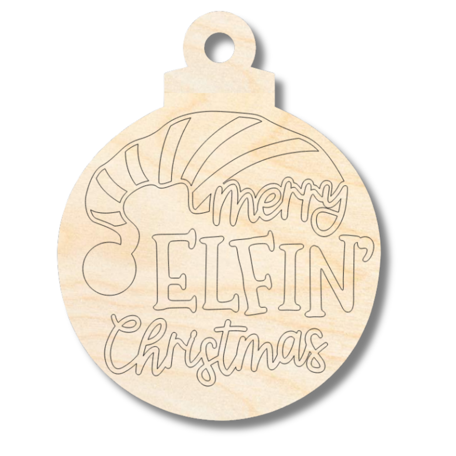 Unfinished Wood Etched Merry Elfin' Christmas Ornament Shape | Paint By Line Crafts | up to 30" DIY