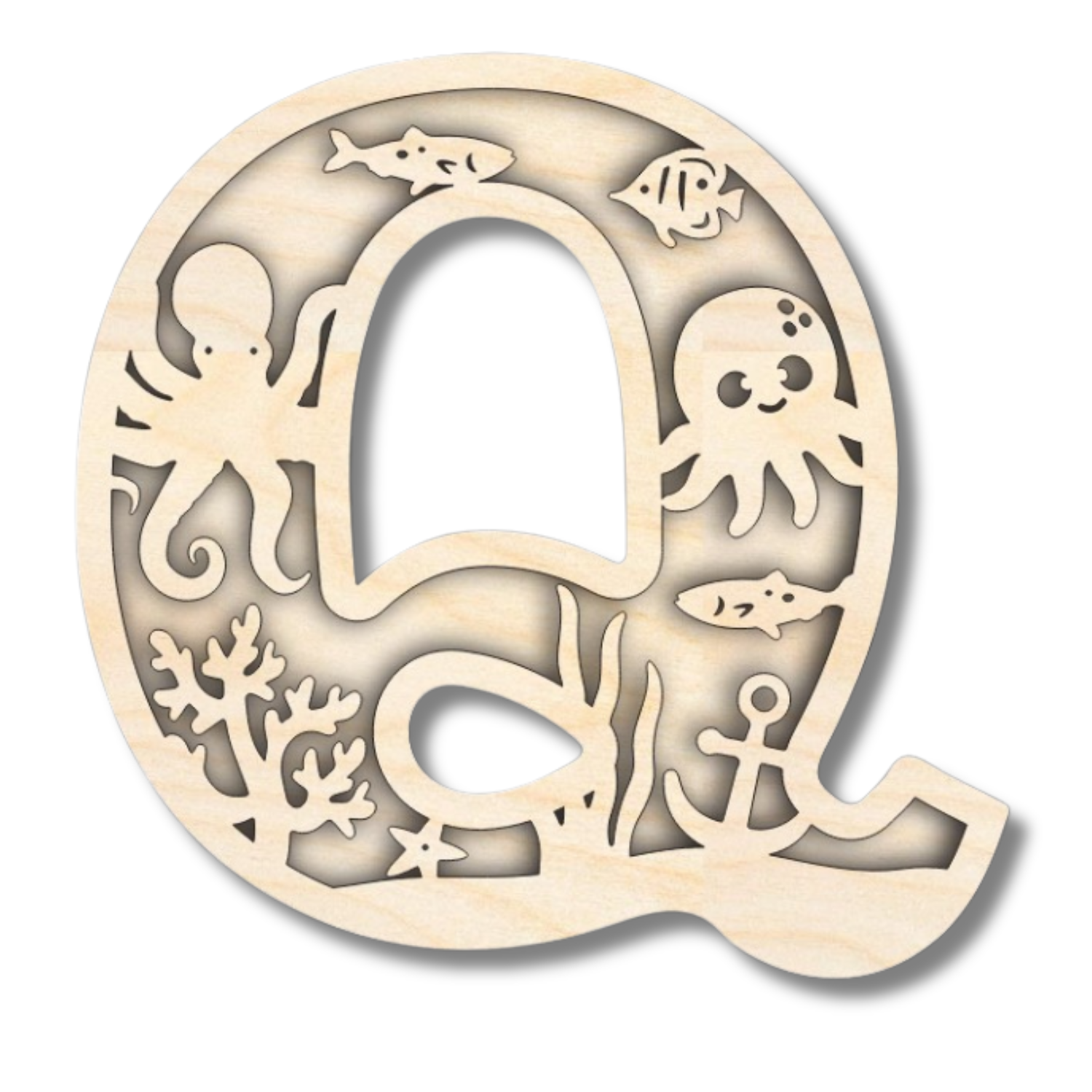 Unfinished Wood Layered Themed Letters | Ocean | A-Z | 2 Piece | up to 24"