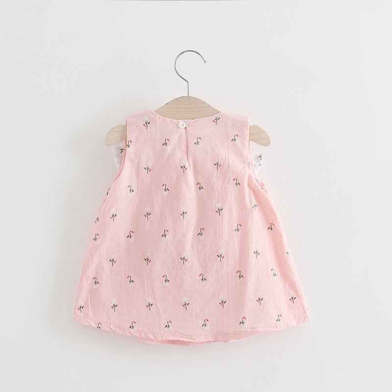 Solid color bow bow floral print halter skirt