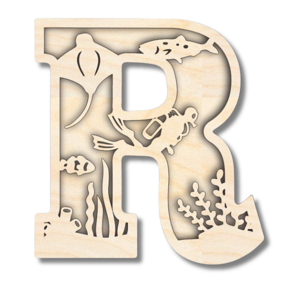 Unfinished Wood Layered Themed Letters | Ocean | A-Z | 2 Piece | up to 24"