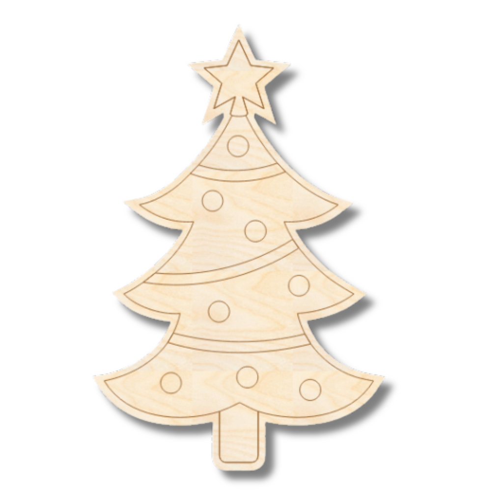 Unfinished Wood Etched Christmas Tree Shape | Paint By Line Crafts | up to 30" DIY