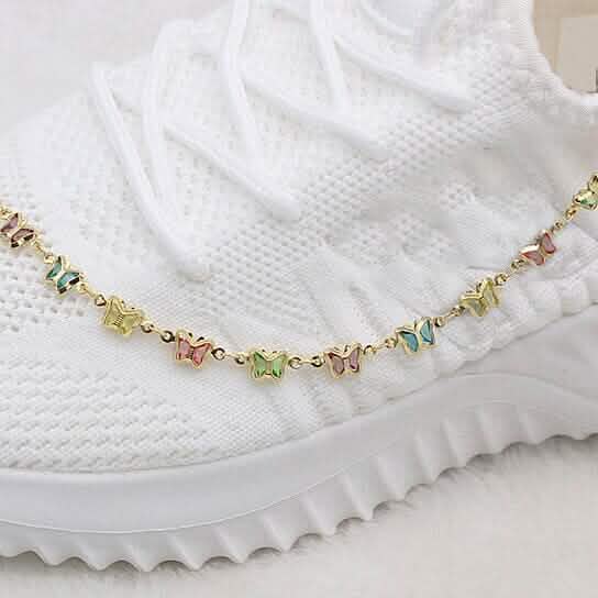 18k Gold Filled High Polish Finish Multi Color Crystal Butterfly Ankle Bracelet