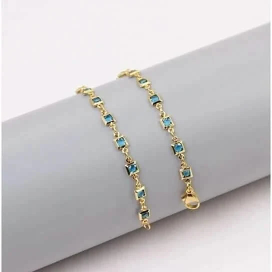 18k Gold Plated Light Blue Crystal Square Ankle Bracelet