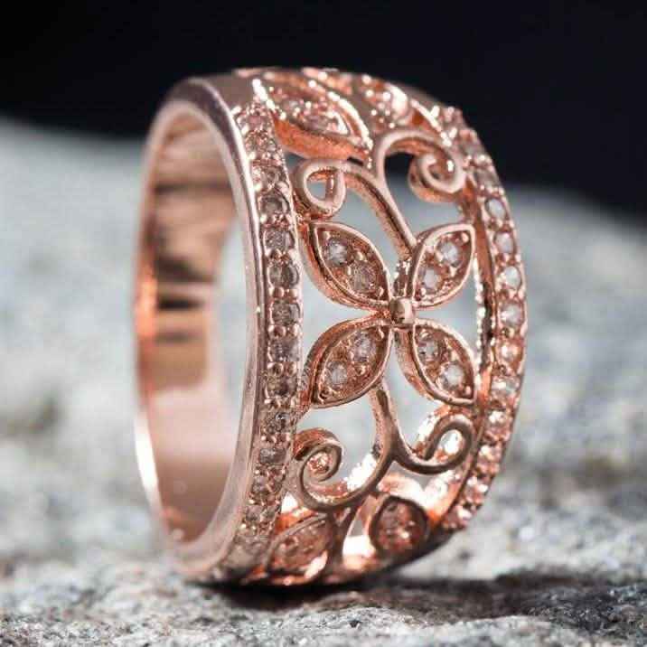 18K Rose Gold Plated Flower Filigree Ring made with Swarovski Elements