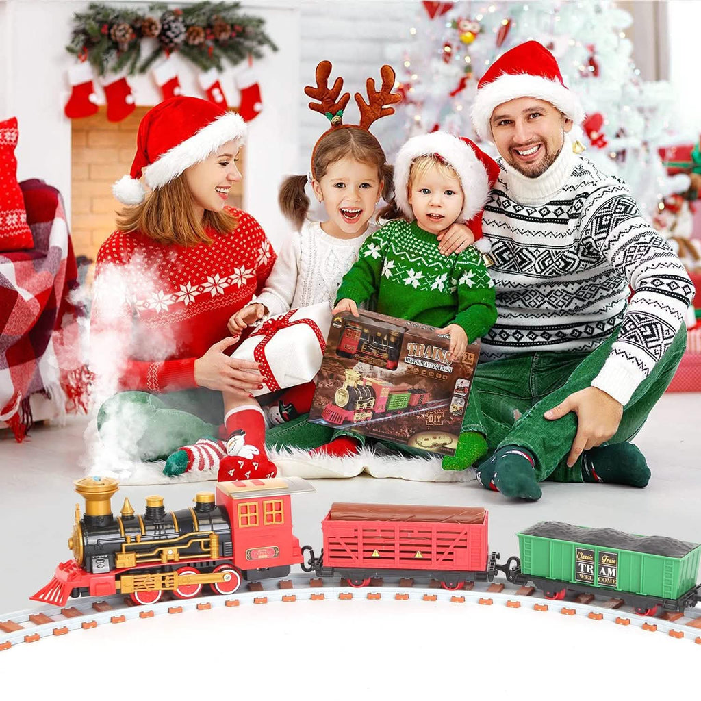 193-Piece: Electric Train Set Steam Locomotive Passenger Coach Coal Car Christmas Train