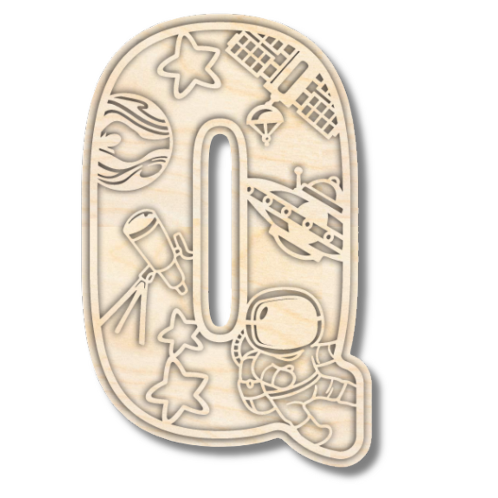Unfinished Wood Layered Themed Letters | Space | A-Z | 2 Piece | up to 24"