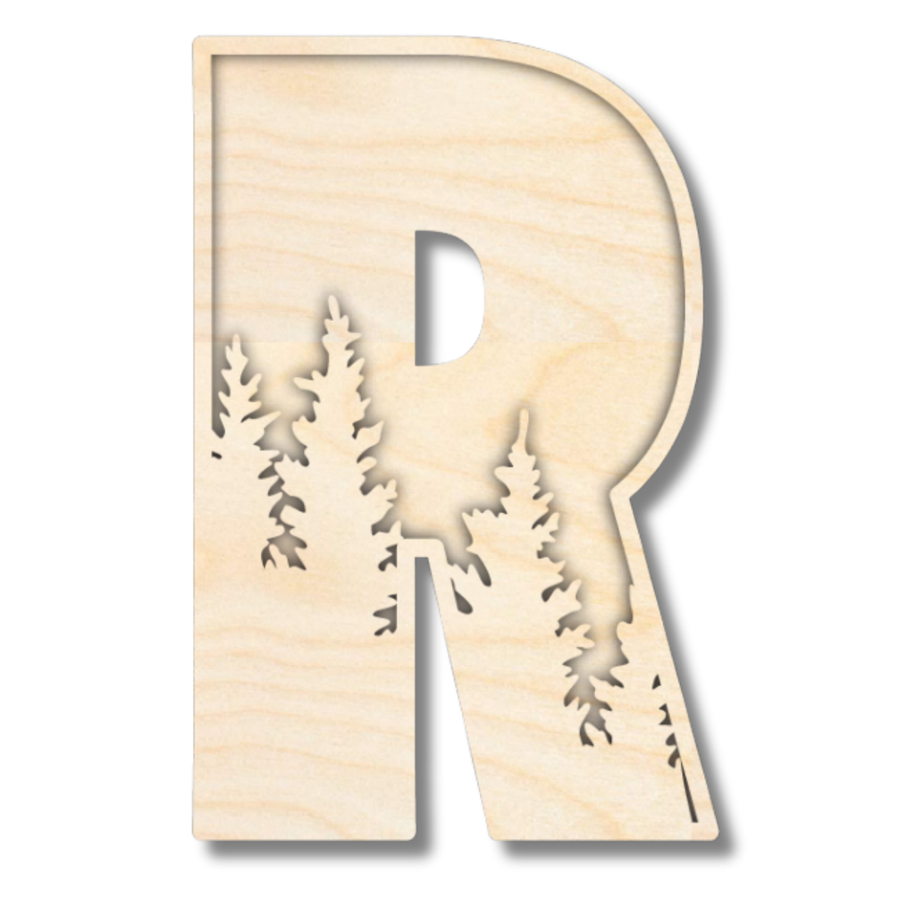 Unfinished Wood Layered Themed Letters | Pine Trees | A-Z | 2 Piece | up to 24"