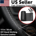 Genuine Leather Car Steering Wheel Cover Soft Anti slip Steering-Wheel Braid Cowhide Braid With Needles Thread Leather Steering Wheel Cover Heavy Duty Pure Cowhide Steering Wheel Cover, Genuine Leather Steering Wheel Cover (Copy)