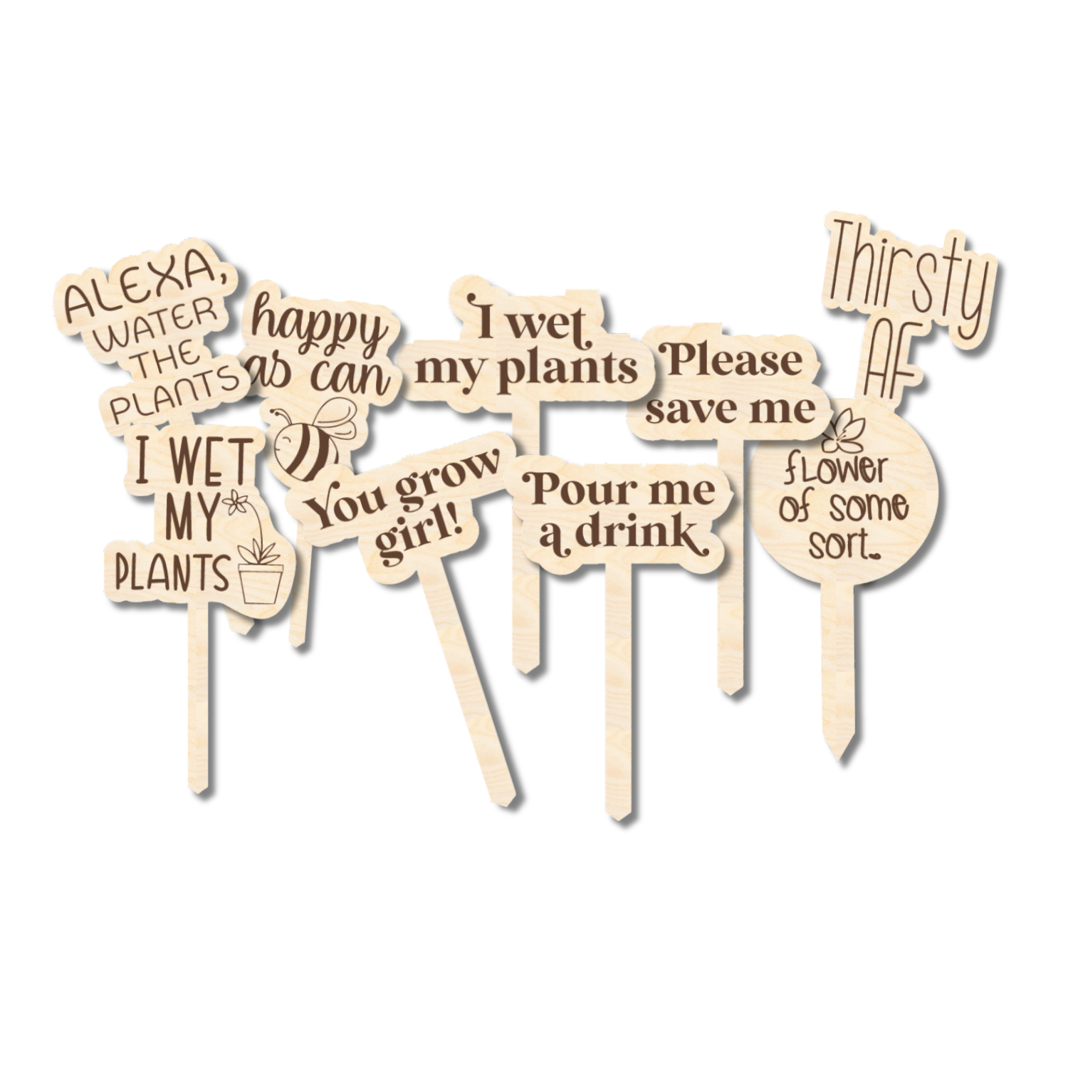 Unfinished Wood Funny Plant Stakes | 24 Options | 5" Tall | 1/8" Wood | Wood Craft Cutout