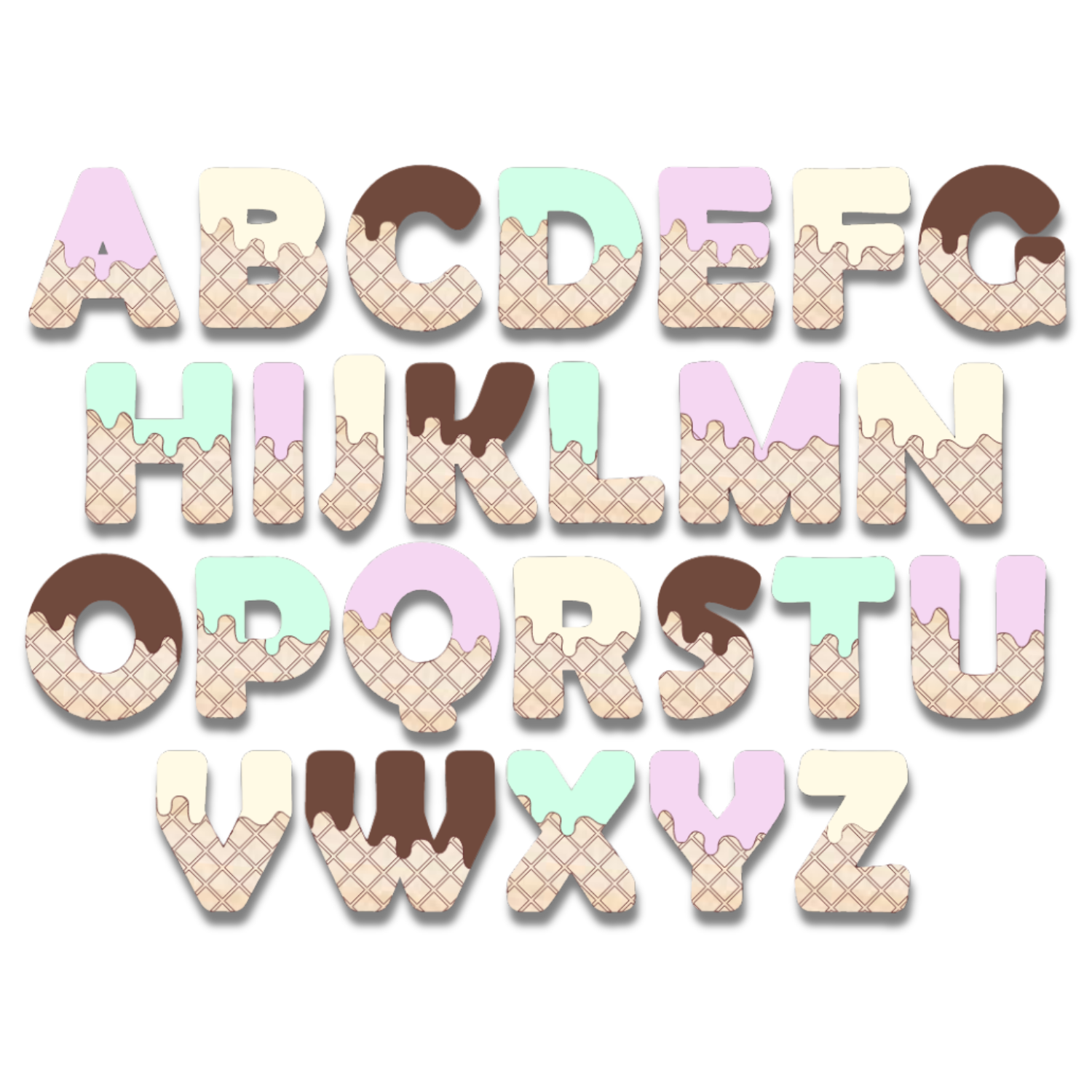 Unfinished Wood Layered Etched Themed Letters | Ice Cream | A-Z | 2 Piece | up to 24"