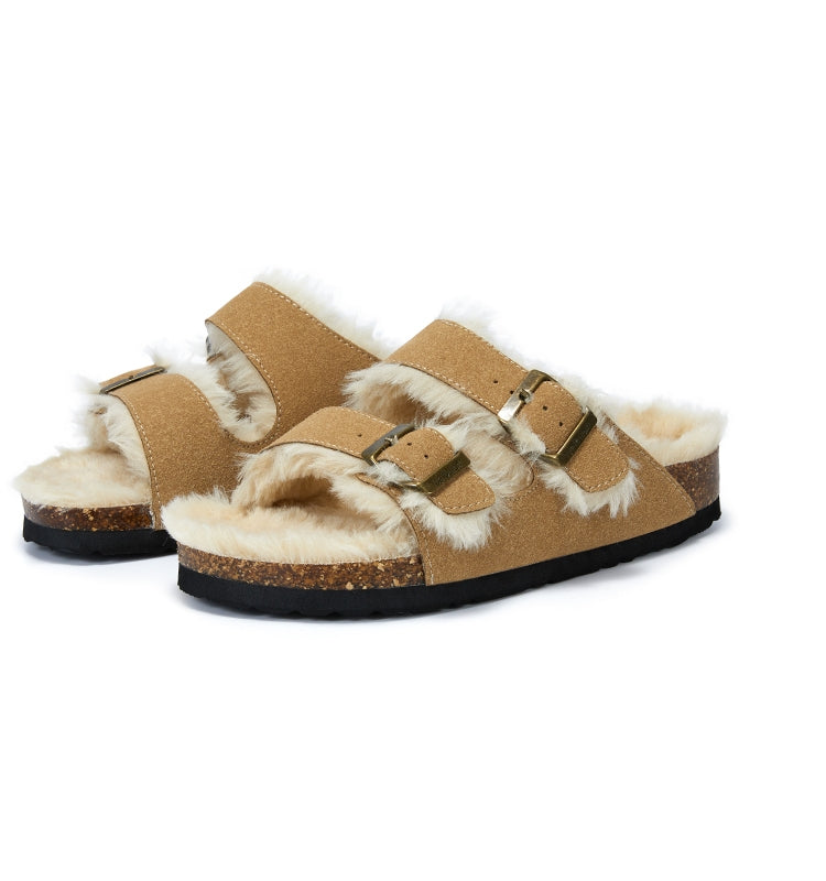 New Cotton Wool Shoes Double Buckle Belt Wool Shoes Indoor Outdoor Wear Warm Slippers Comfy Soft Women Slippers Fur Lined Orthopedic Indoor House Shoes With Adjustable Buckle