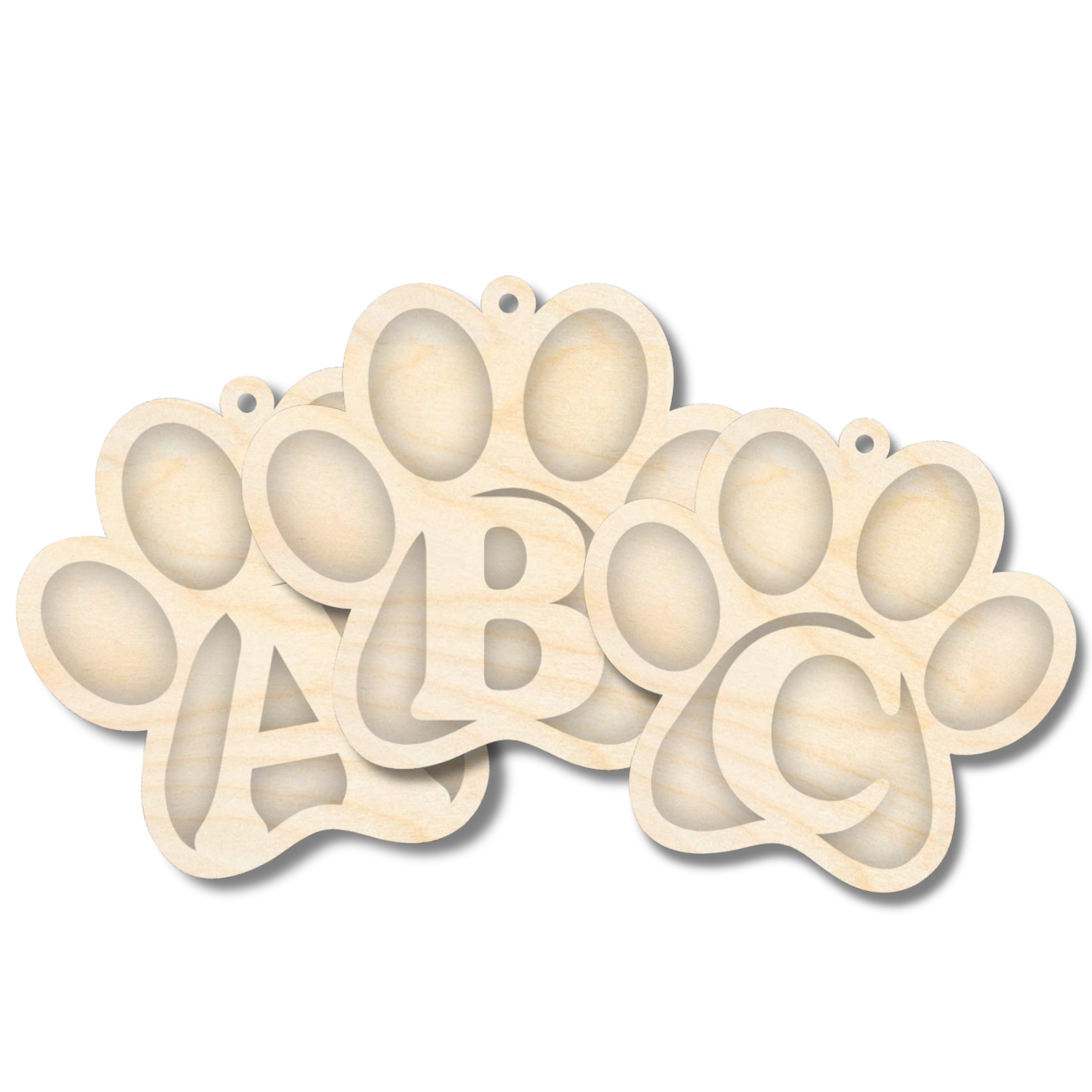 Unfinished Wood Layered Letter Paw Print Tags | A-Z | 2 Piece | 5" Wide | 1/8" Wood | Wood Craft DIY