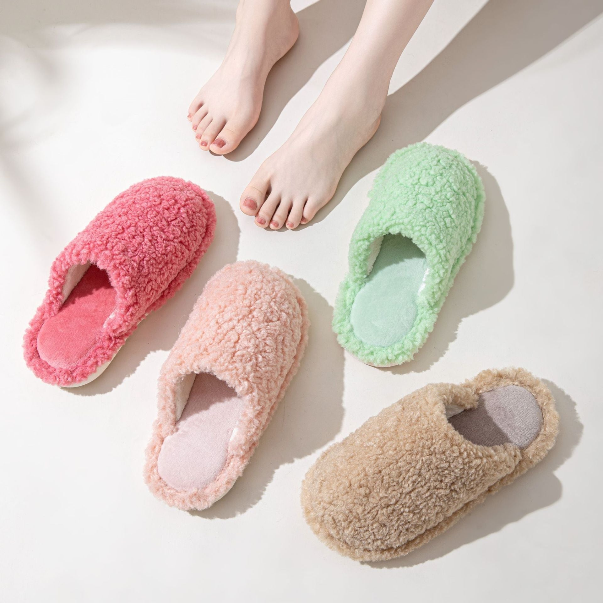 Comfortable Cotton Slippers Home Women Winter Indoor Non-Slip Warmth Shoes Couple Plush Slippers Unisex Men's And Women's House Slippers Indoor Memory Foam Cotton Slippers