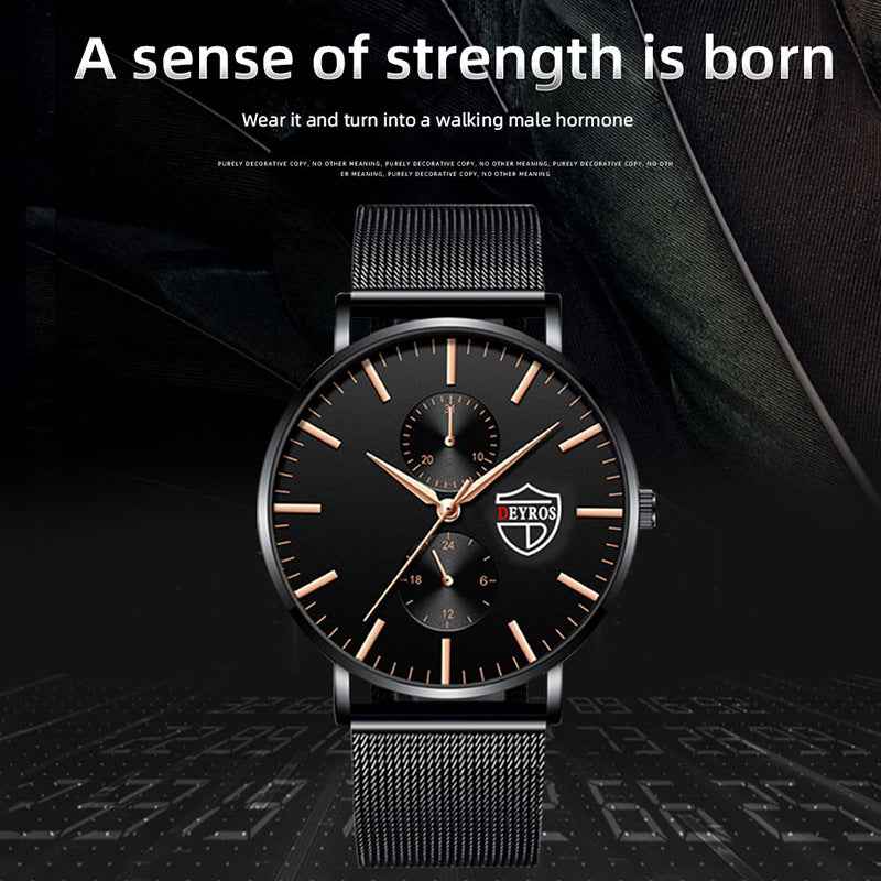 Black 3Bar Watch Men Women'S Watches Ladies Watch With Crystals  Fashion Stainless Steel Band Comfortable Wristwatch