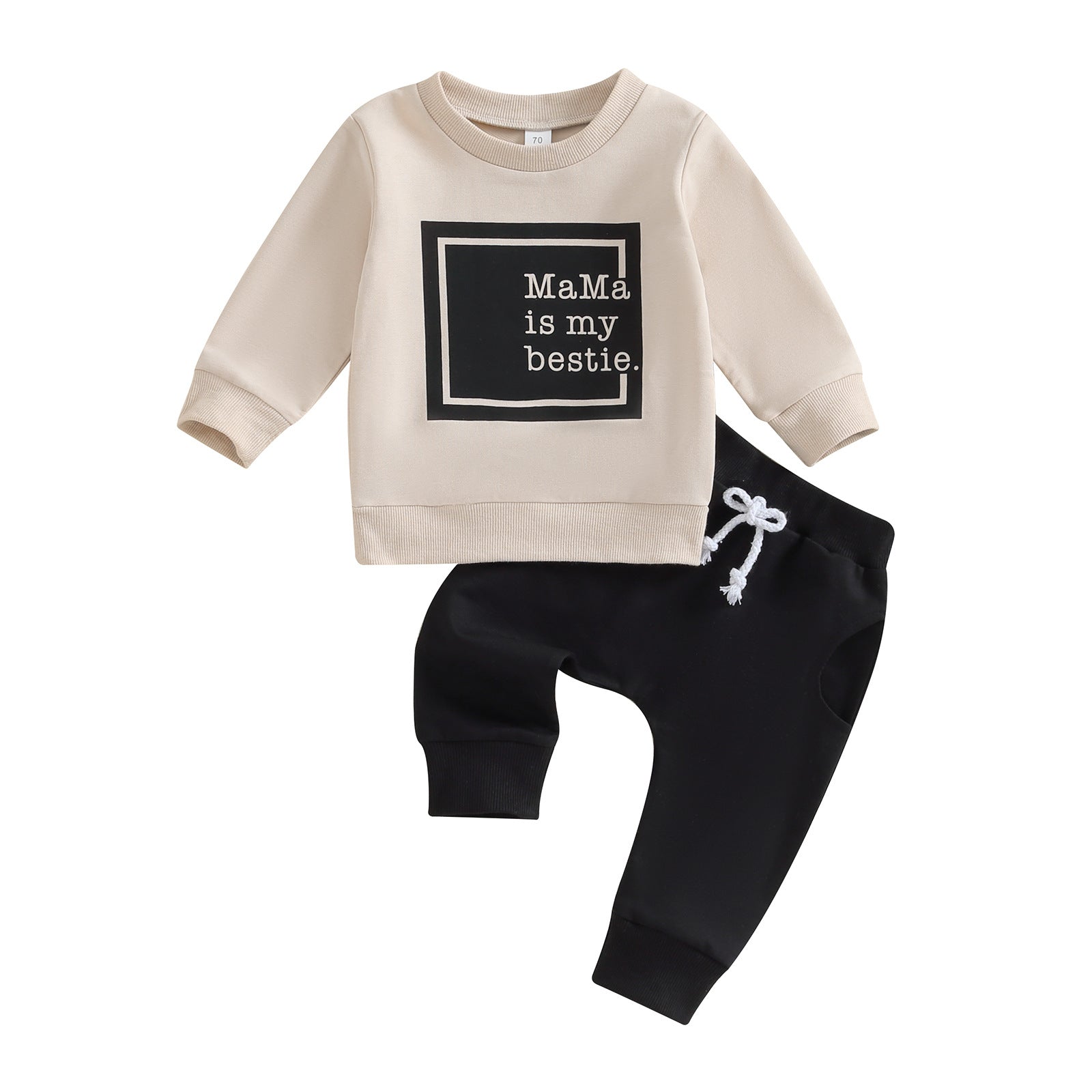Letter-print Long-sleeve Top And Solid-color Pants Two-piece Set