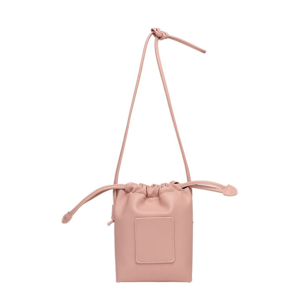 Soft PU Cute Mini Mobile Phone Bag - Fashionable Pleated Shoulder Women's Bag, Simple Drawstring Crossbody Small Square Bag