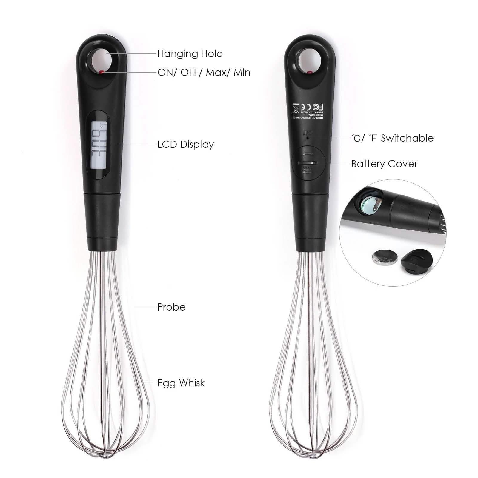 2-in-1 Instant Read Food Thermometer and Egg Whisk