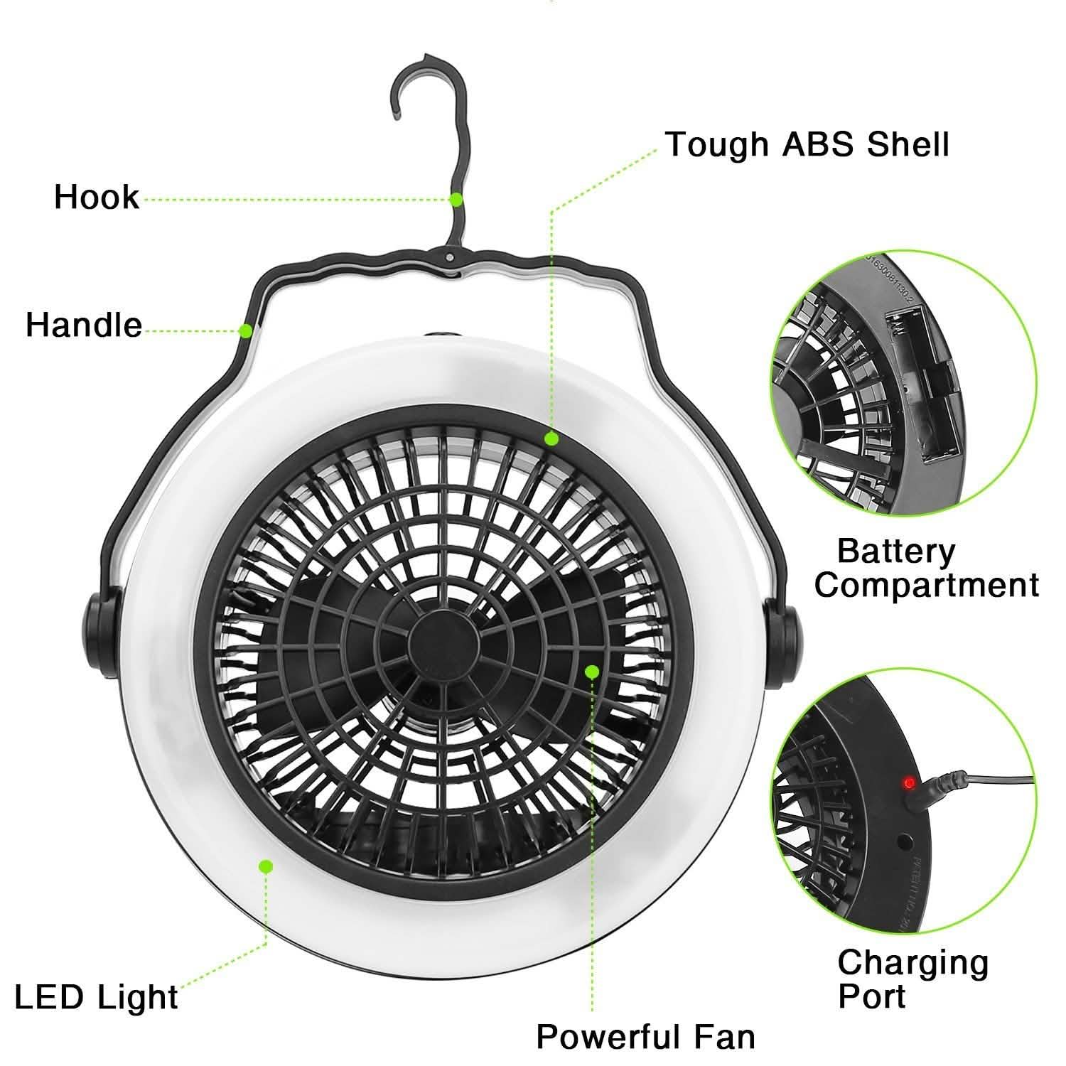 2-in-1 Outdoor Battery/USB Operated Portable Camping LED Fan