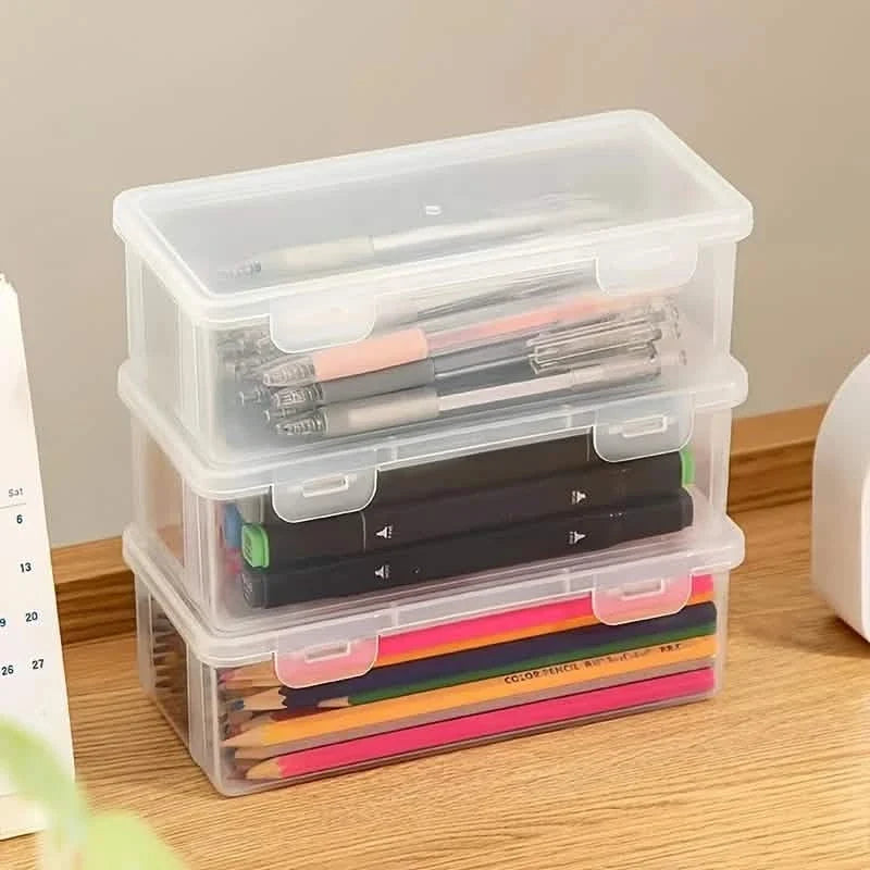 2-Pack: Extra Large Capacity Plastic Pencil Box Stackable Translucent Clear Pencil Box