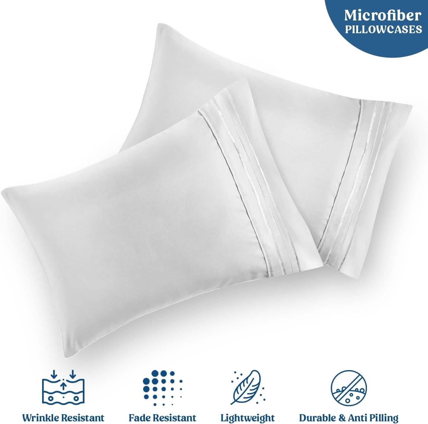 2-Pack: Hannah Linen Microfiber Pillowcases Breathable & Envelop Closure Pillow Covers Set