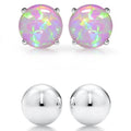2-Pairs: Pink Opal Stud and Sterling Silver Ball Stud Set