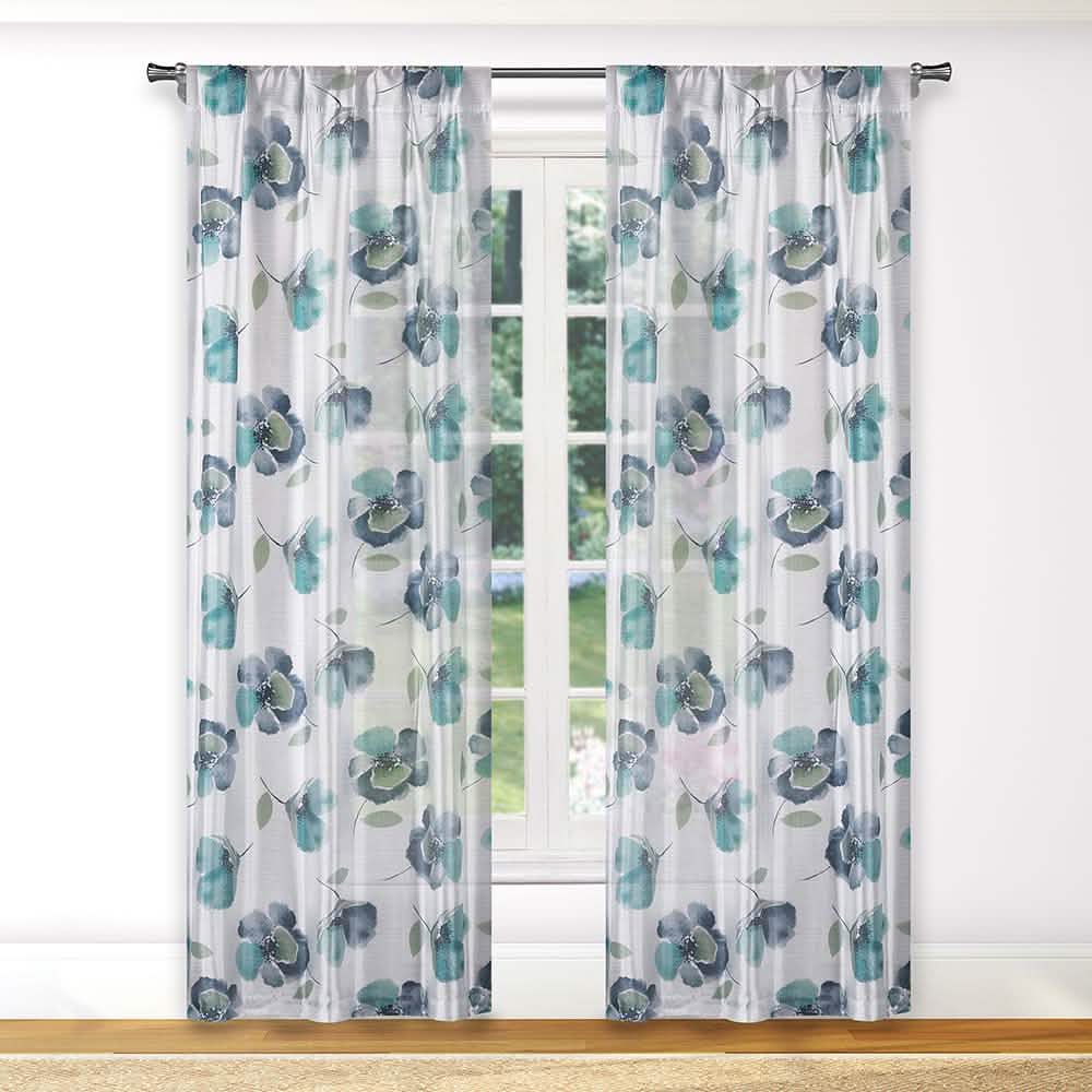 2-Piece: Floral Semi-Sheer Window Curtain Panel Set